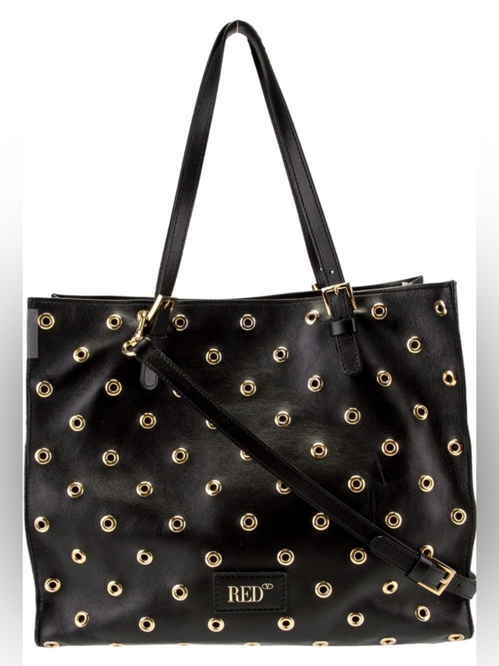 RED Valentino Black Tote with Gold Eyelet Detail